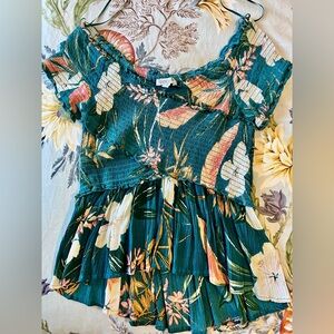 Patrons of Peace Tropical Print Off the Shoulder Shirt